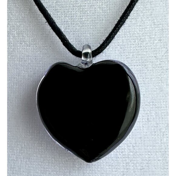 Art Glass Heart Pendant On Cord Dichroic Handcrafted Fused Lampwork 1.5” - Picture 15 of 16